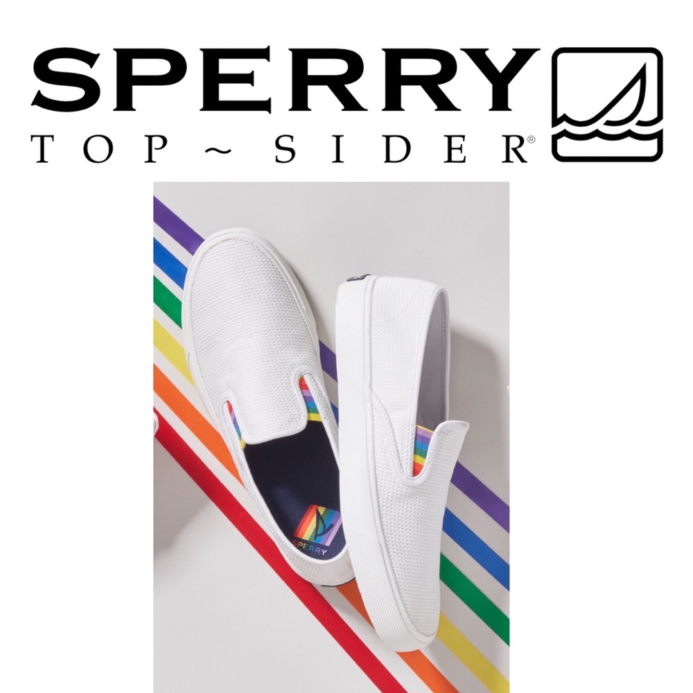 *NWT* SPERRY pride collection white slip-ons SZ 10